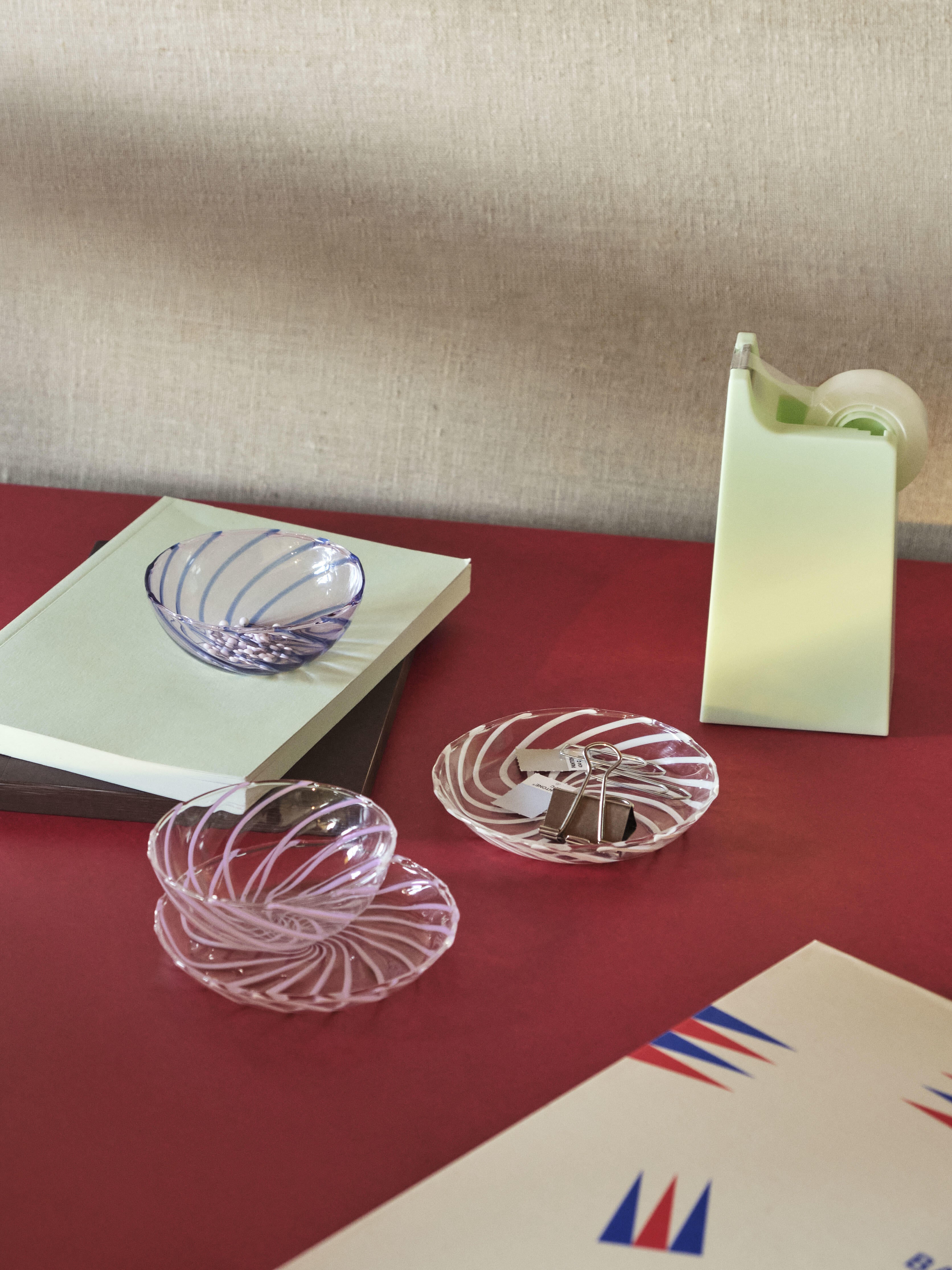 Spin Saucer, sæt af 2 - Clear with pink stripe